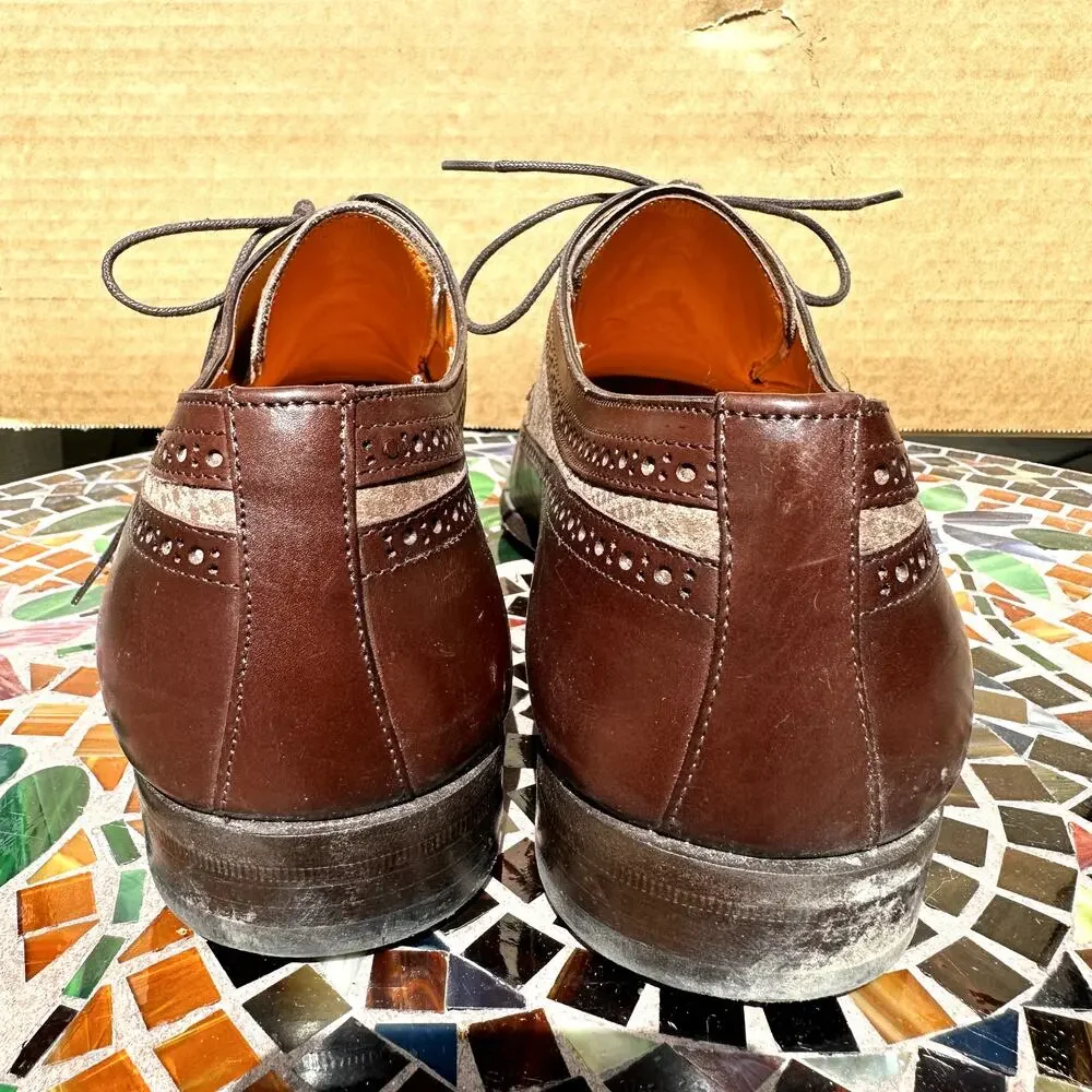 Mezlan Leather Suede Wingtip Derby Shoes Lace Up Pointed Two Tone Brown 8.5M